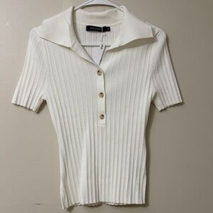 White Ribbed Button Down Shirt